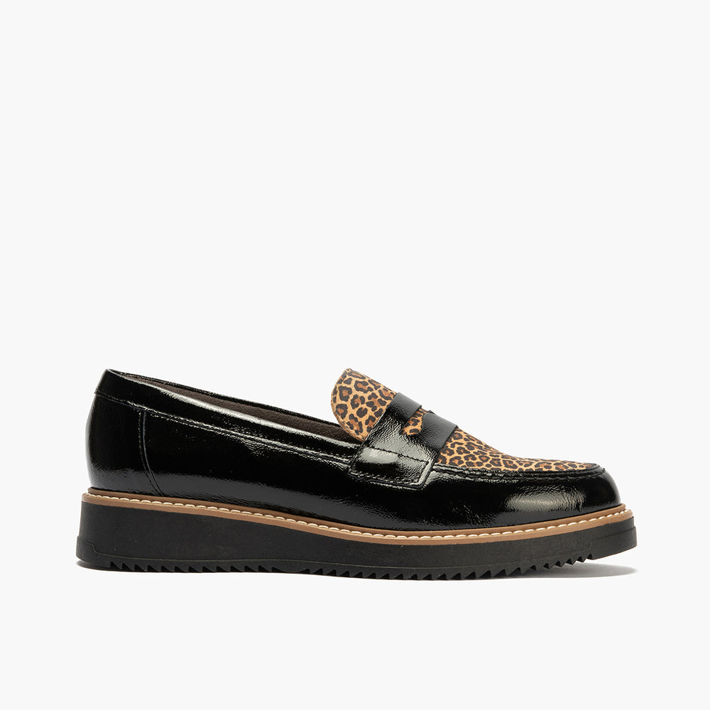 Mocasín Combinado Leopardo de mujer color negro