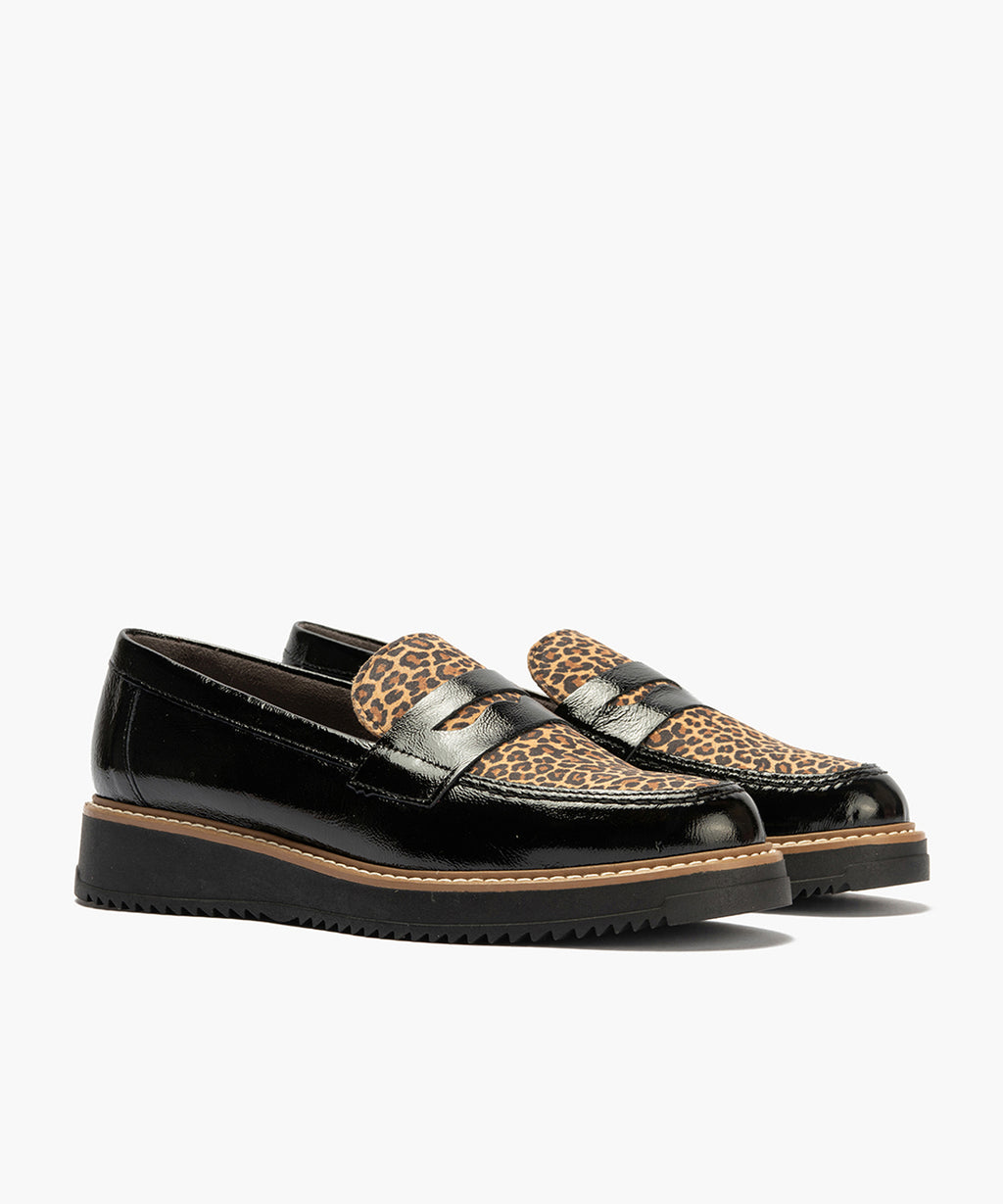 Mocasín Combinado Leopardo de mujer color negro