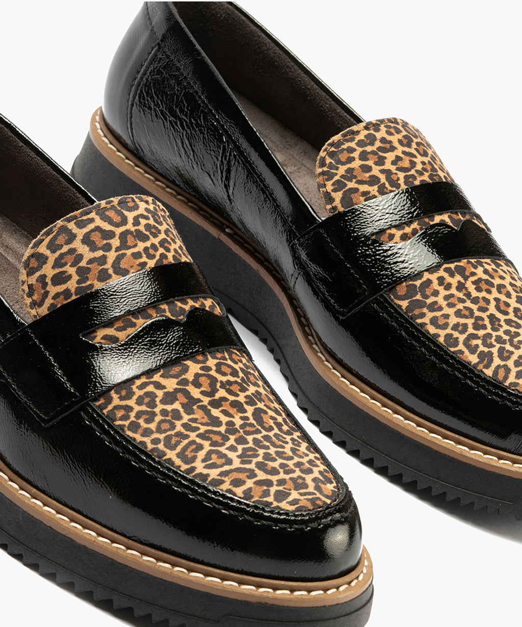 Mocasín Combinado Leopardo de mujer color negro