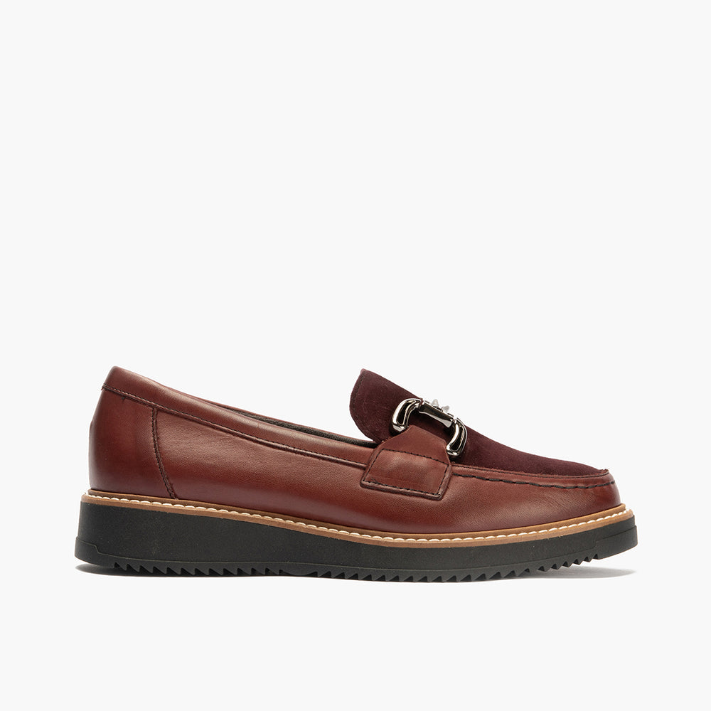 Mocasín Combinado Ante de mujer color burdeos