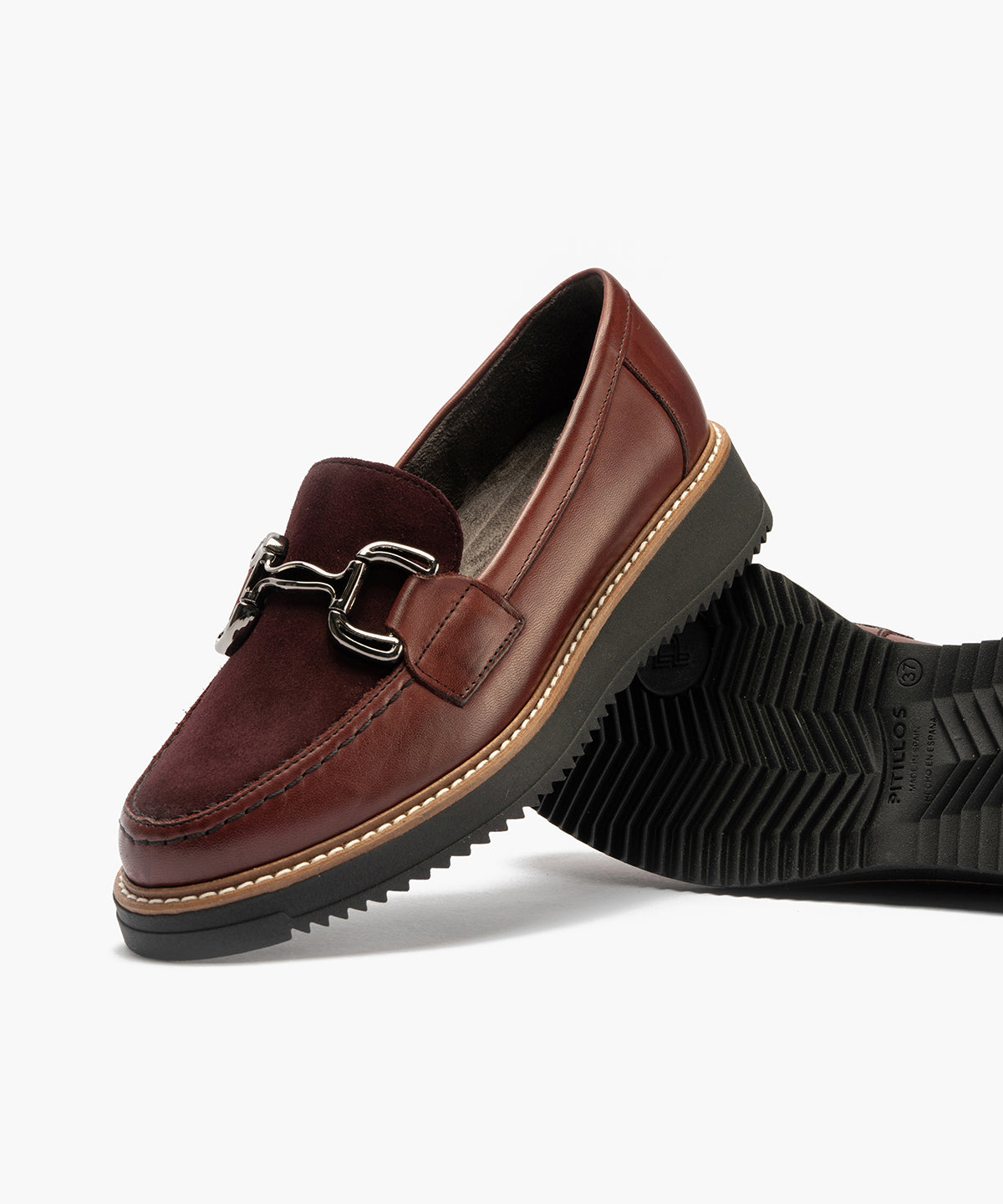 Mocasín Combinado Ante de mujer color burdeos