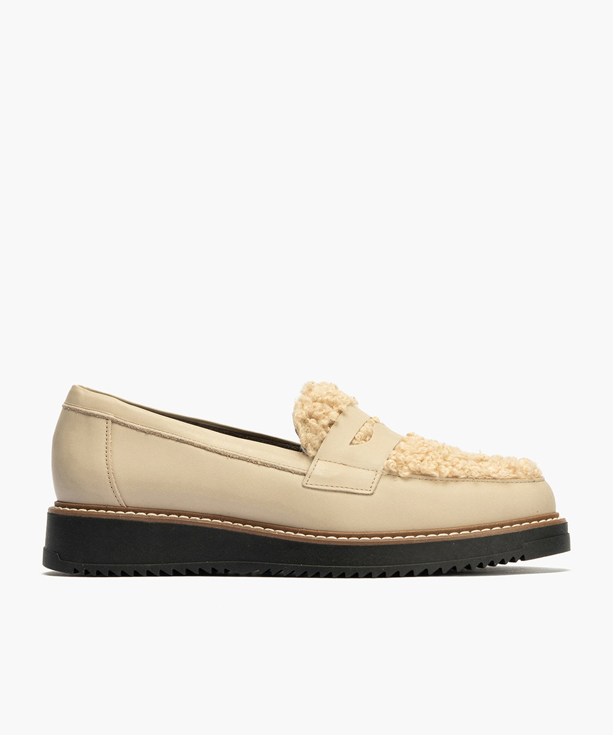 Mocasín con borrego de mujer color piedra