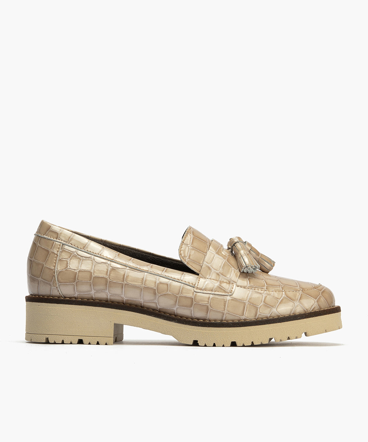Mocasín en Coco con adorno de mujer color piedra