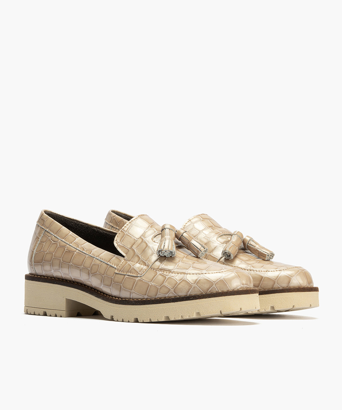 Mocasín en Coco con adorno de mujer color piedra