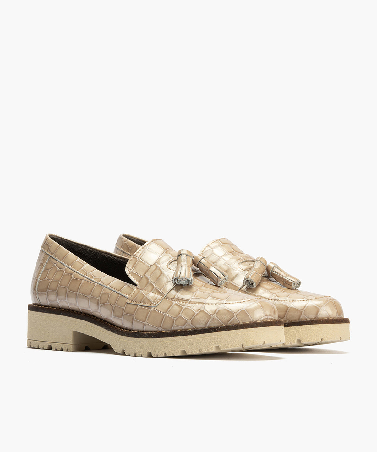 Mocasín en Coco con adorno de mujer color piedra