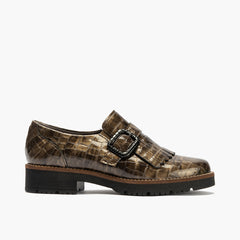 Abotinado en Coco con elásticos de mujer color humo