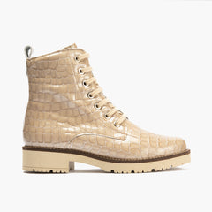 Botín Militar en Coco charol de mujer color piedra