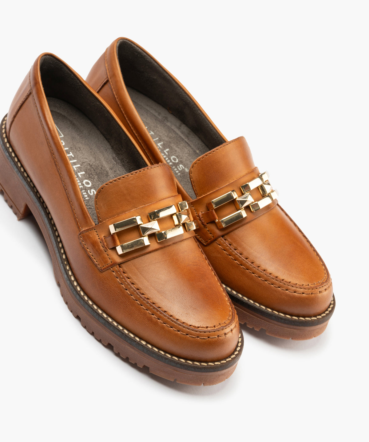 Mocasín en Napa con adorno de mujer color cuero