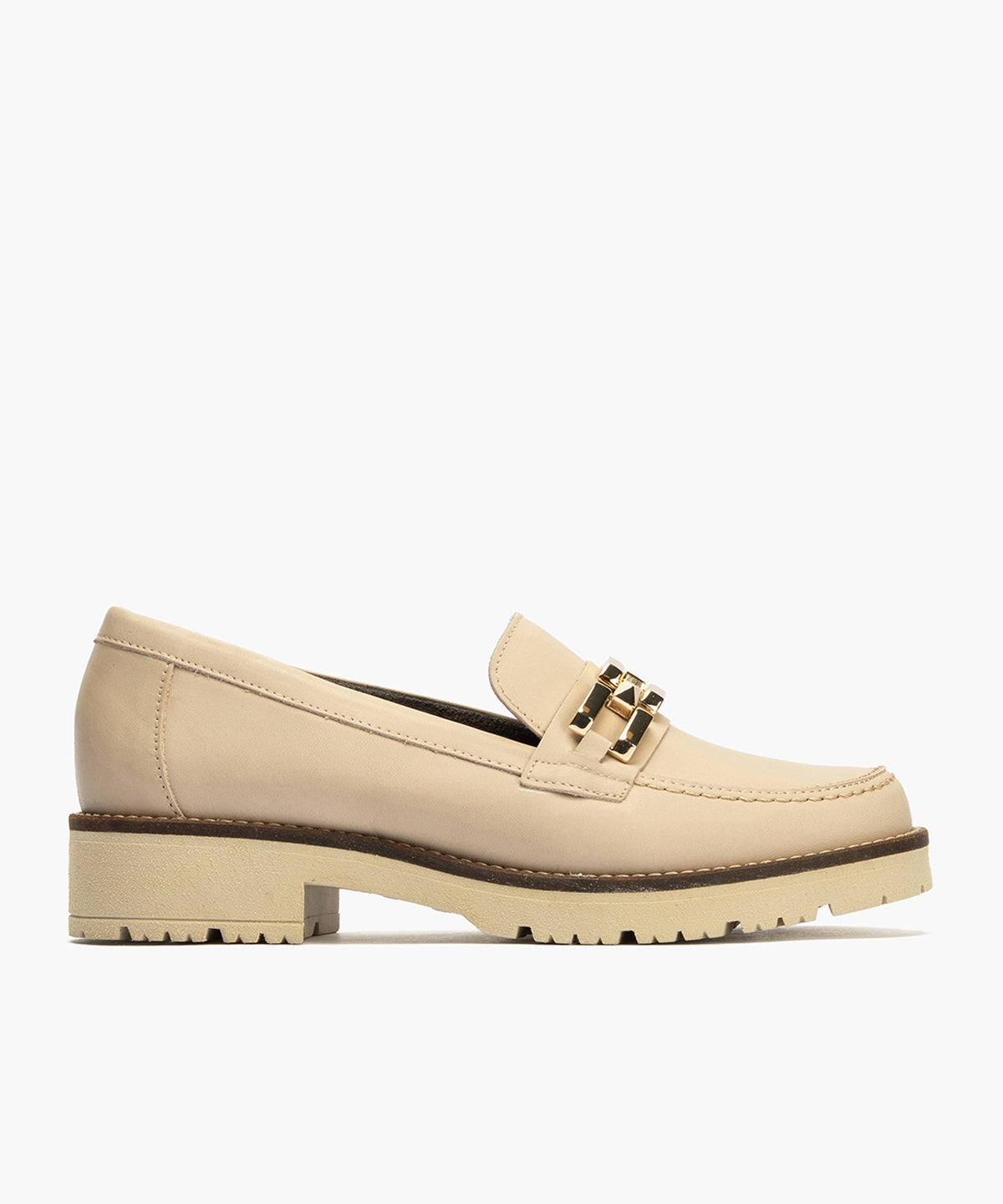 Mocasín en Napa con adorno de mujer color piedra