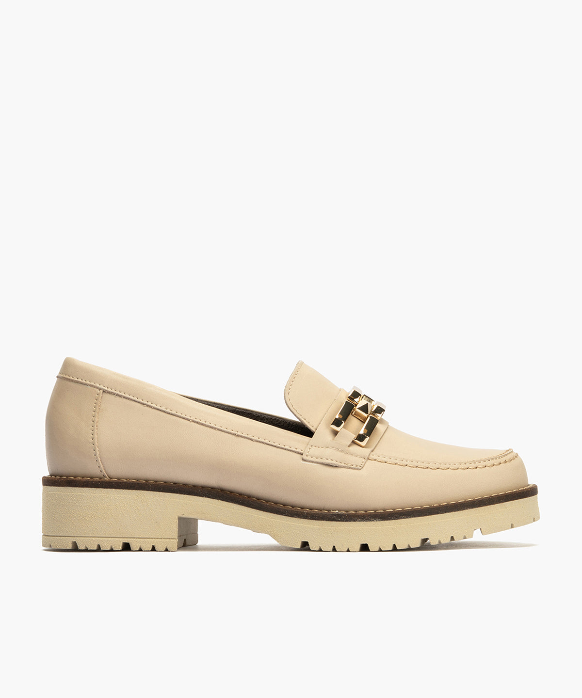 Mocasín en Napa con adorno de mujer color piedra