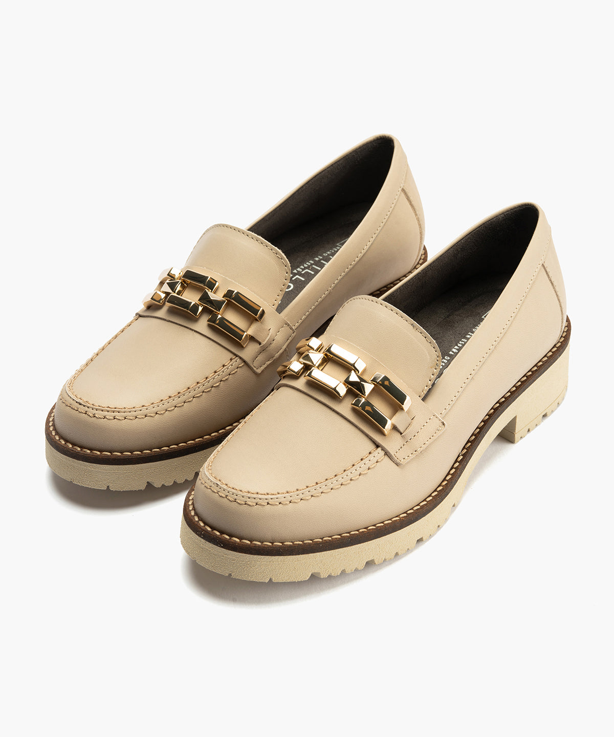 Mocasín en Napa con adorno de mujer color piedra