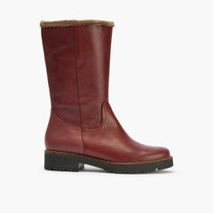 Bota con borrego de mujer color burdeos