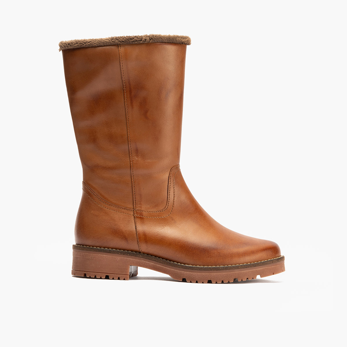 Bota con borrego de mujer color cuero