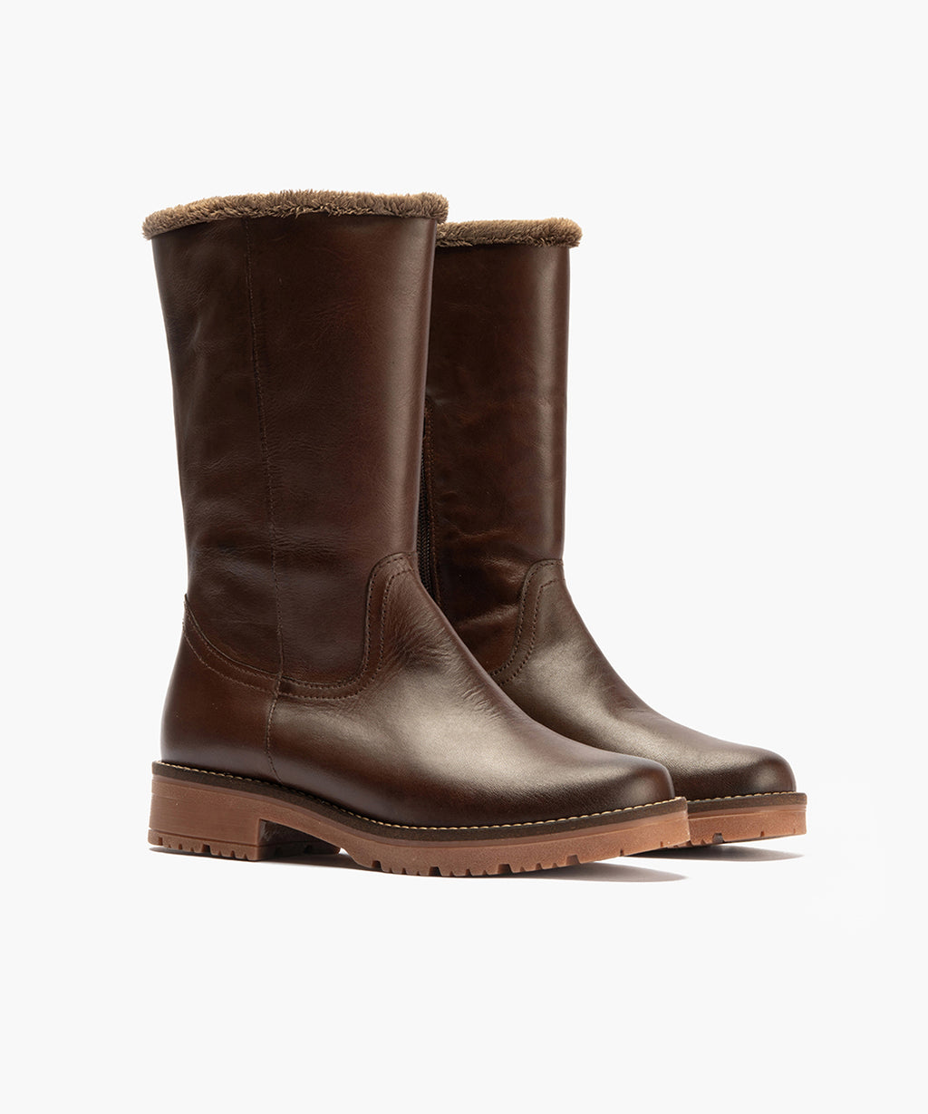Bota con borrego de mujer color marron