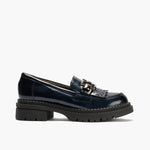 Mocasín con Flecos en Charol de mujer color marino