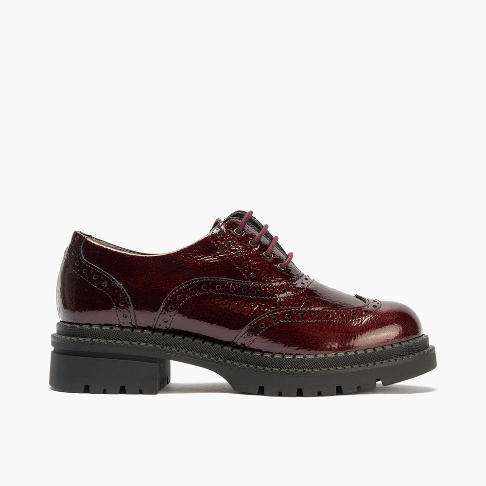 Ingles en Charol con cordones de mujer color burdeos