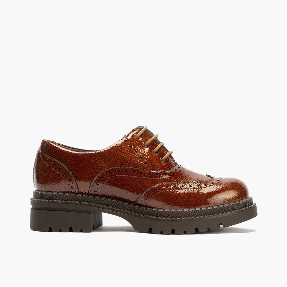 Ingles en Charol con cordones de mujer color cuero