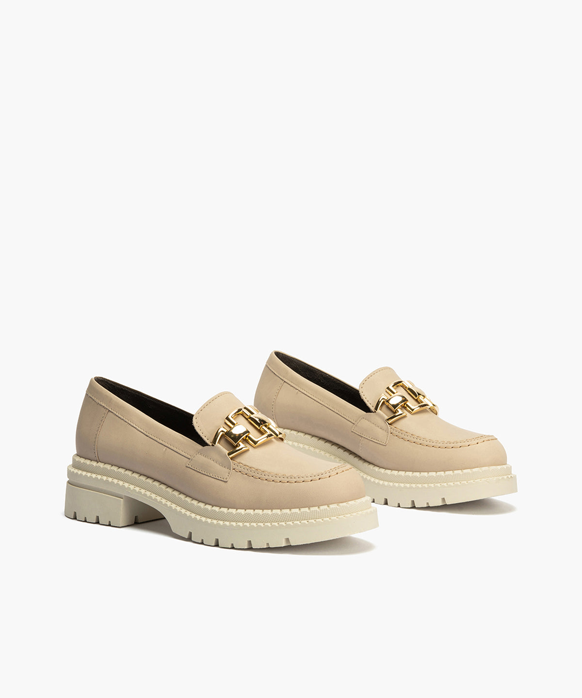 Mocasín en Napa con adorno de mujer color piedra
