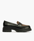 Mocasín Combinado con leopardo de mujer color negro