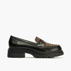 Mocasín Combinado con leopardo de mujer color negro