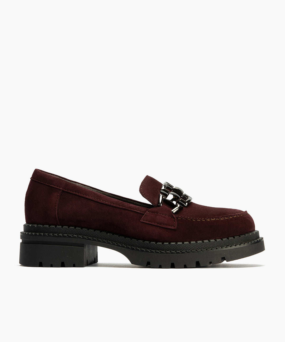 Mocasín en Ante con adorno de mujer color burdeos