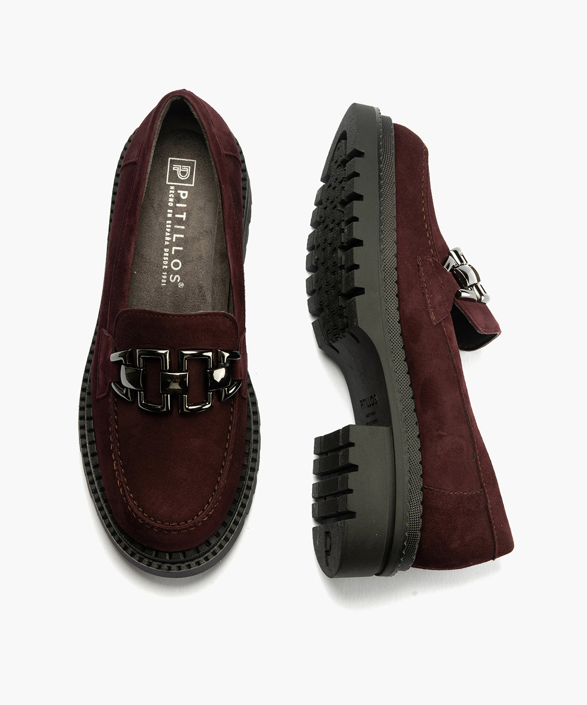 Mocasín en Ante con adorno de mujer color burdeos