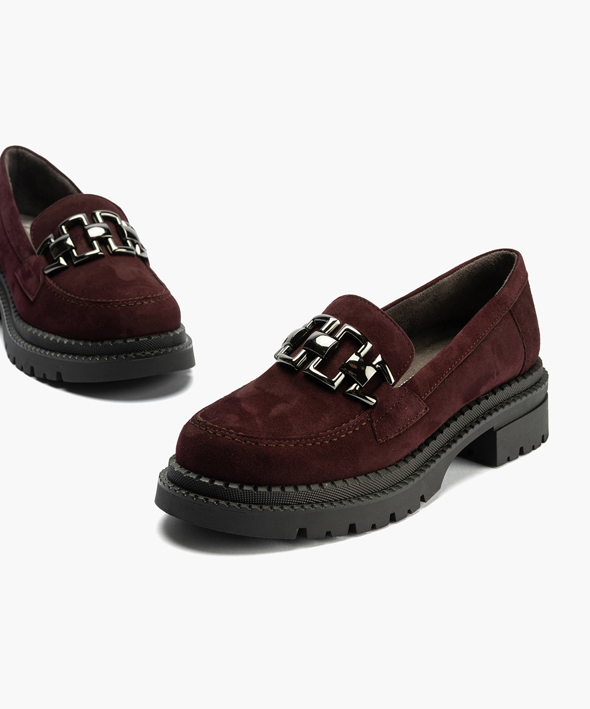 Mocasín en Ante con adorno de mujer color burdeos
