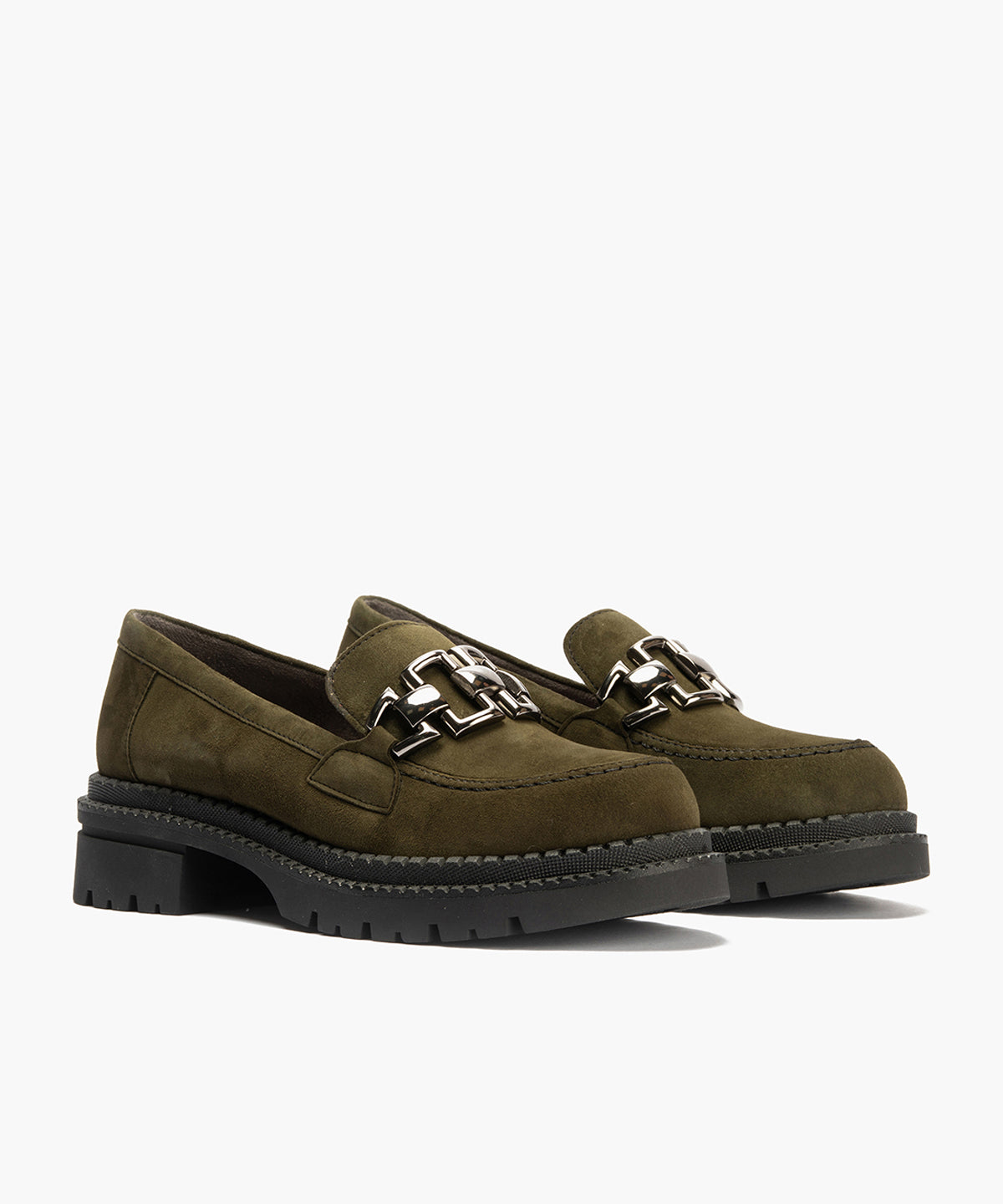 Mocasín en Ante con adorno de mujer color kaki