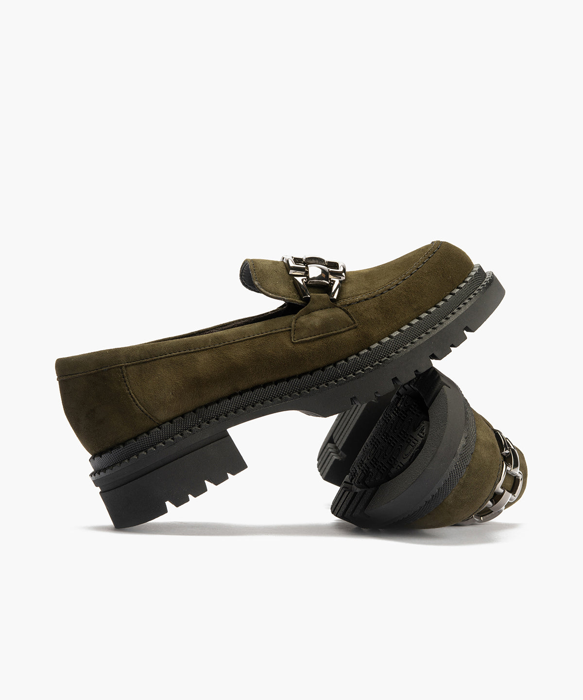 Mocasín en Ante con adorno de mujer color kaki