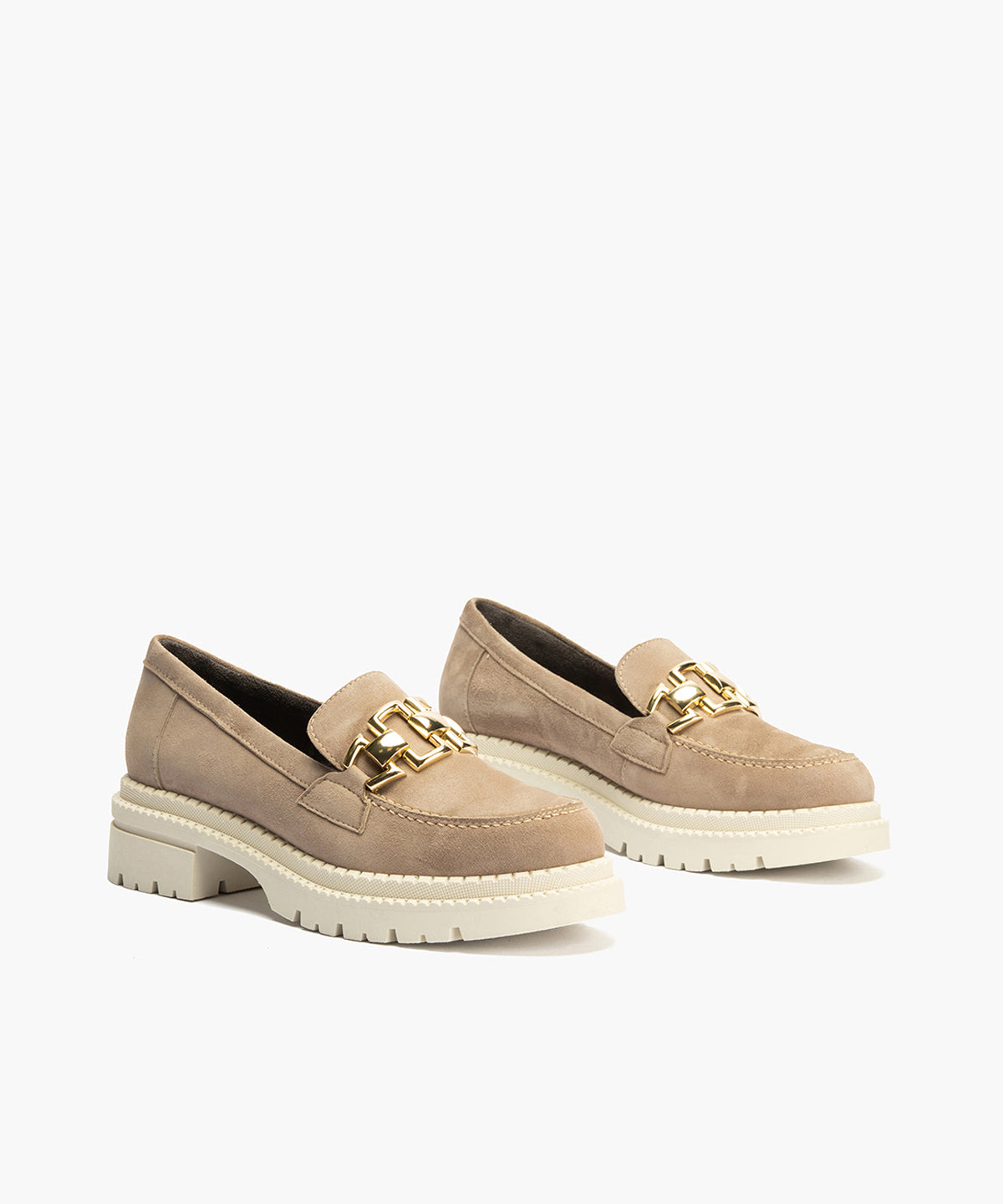 Mocasín en Ante con adorno de mujer color topo
