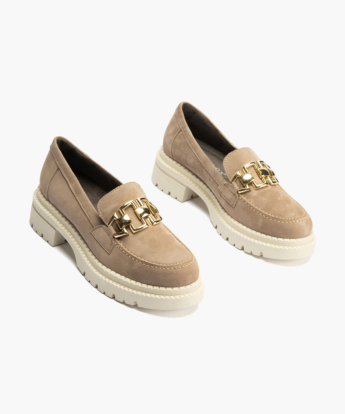 Mocasín en Ante con adorno de mujer color topo
