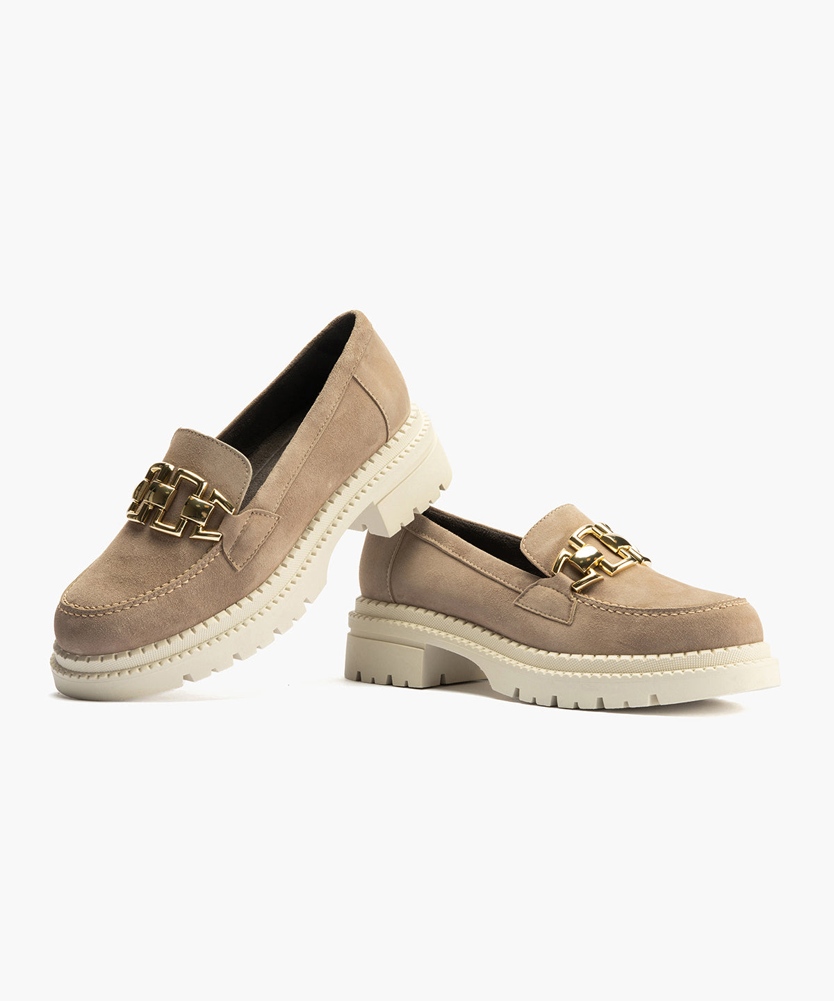 Mocasín en Ante con adorno de mujer color topo