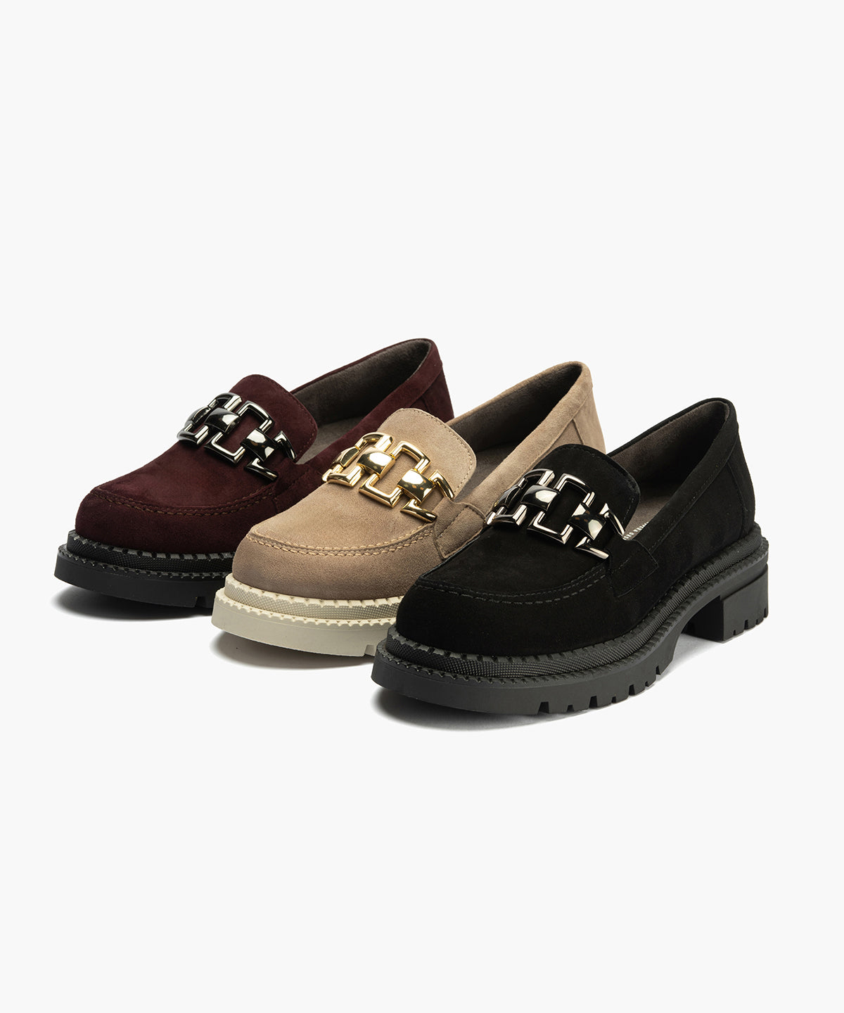 Mocasín en Ante con adorno de mujer color topo