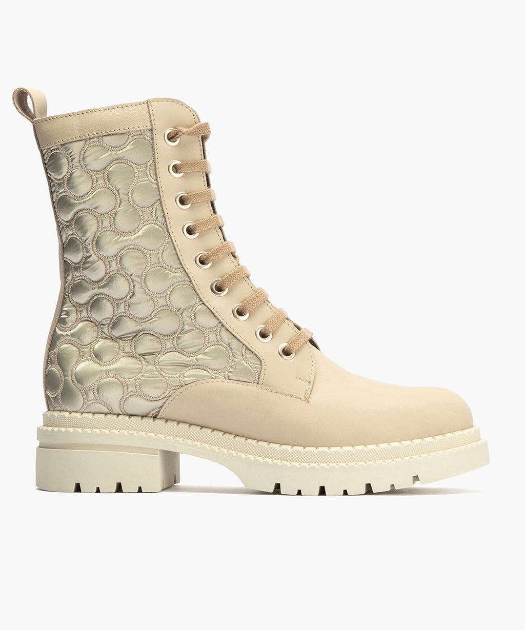 Botin Militar con Nylon con cremallera de mujer color piedra