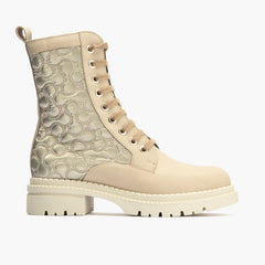 Botin Militar con Nylon con cremallera de mujer color piedra