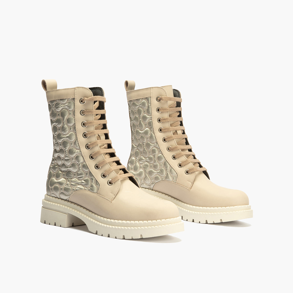 Botin Militar con Nylon con cremallera de mujer color piedra