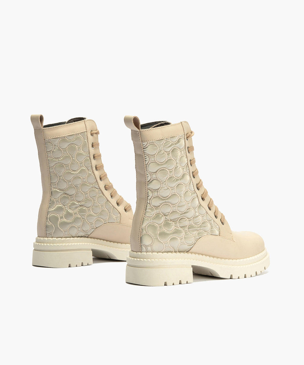 Botin Militar con Nylon con cremallera de mujer color piedra