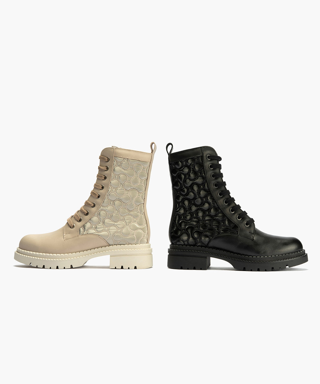 Botin Militar con Nylon con cremallera de mujer color piedra