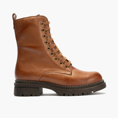 Botín Militar en Napa con cremallera de mujer color cuero