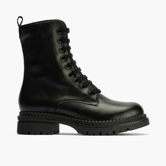 Botín Militar en Napa con cremallera de mujer color negro