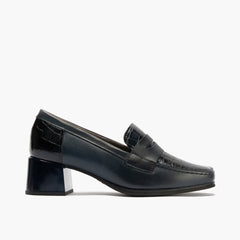 Mocasín con tacón medio de mujer color marino