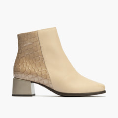 Botin en napa con coco charol de mujer color piedra