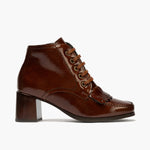 Botín Bajo en Charol con cordones de mujer color cuero