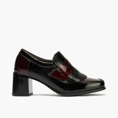 Abotinado Bicolor con flecos de mujer color negro/burdeos