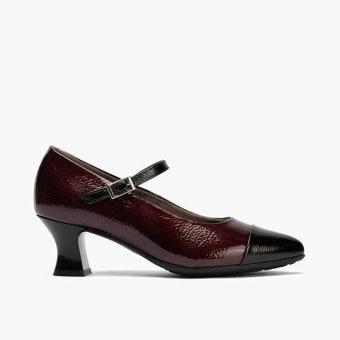 Mercedes Bicolor en charol de mujer color negro/burdeos