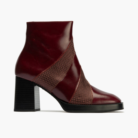 Botín Combinado con tacón alto de mujer color burdeos