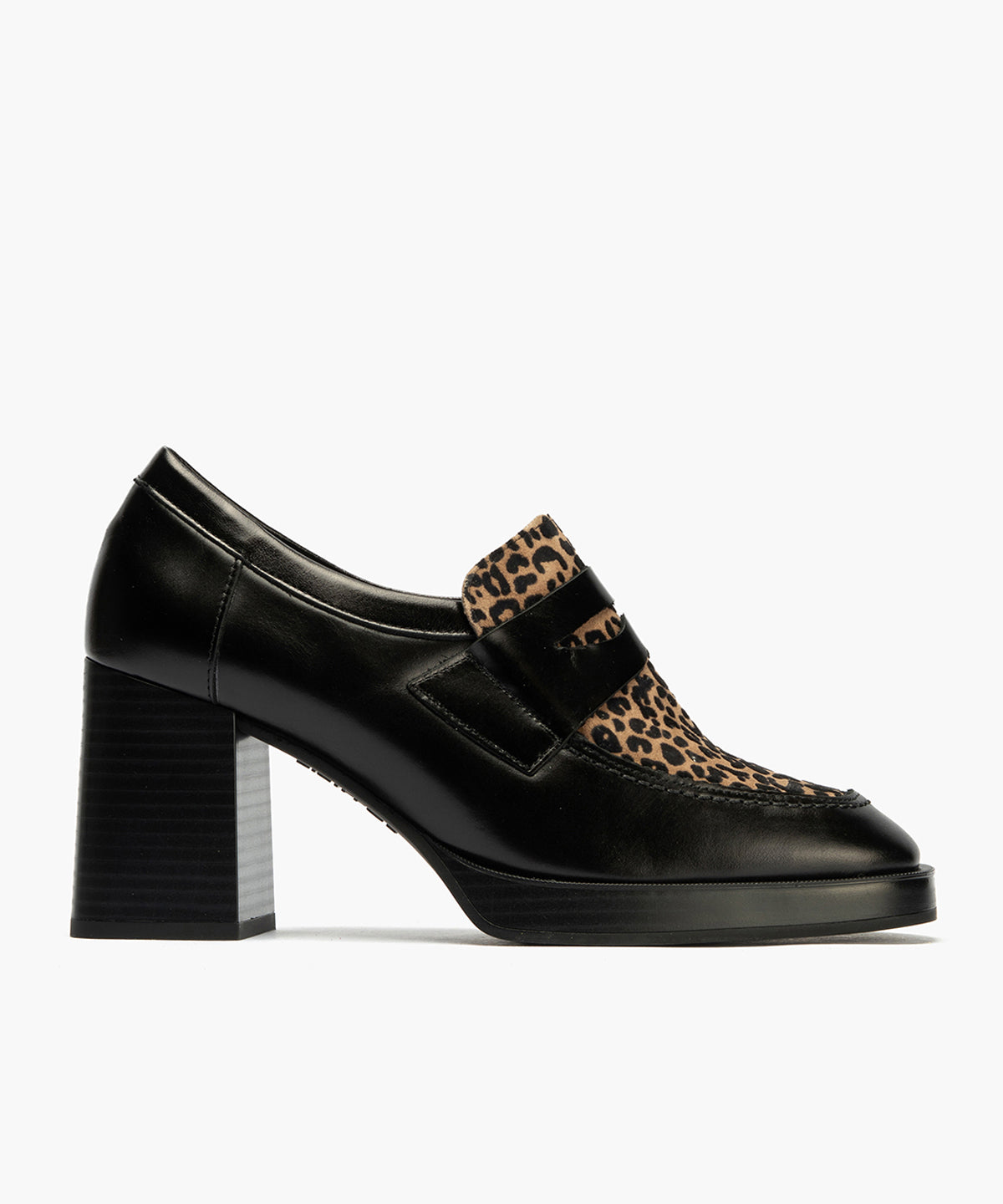 Abotinado Combinado leopardo con tacón alto de mujer color negro