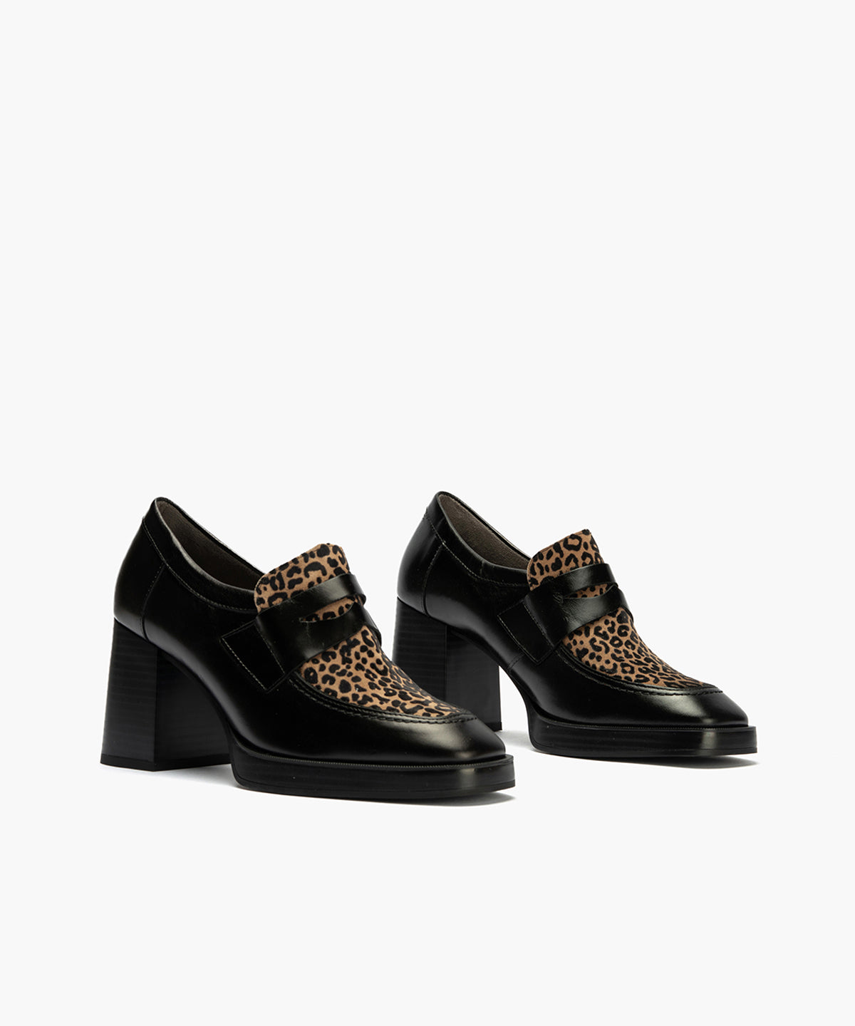 Abotinado Combinado leopardo con tacón alto de mujer color negro