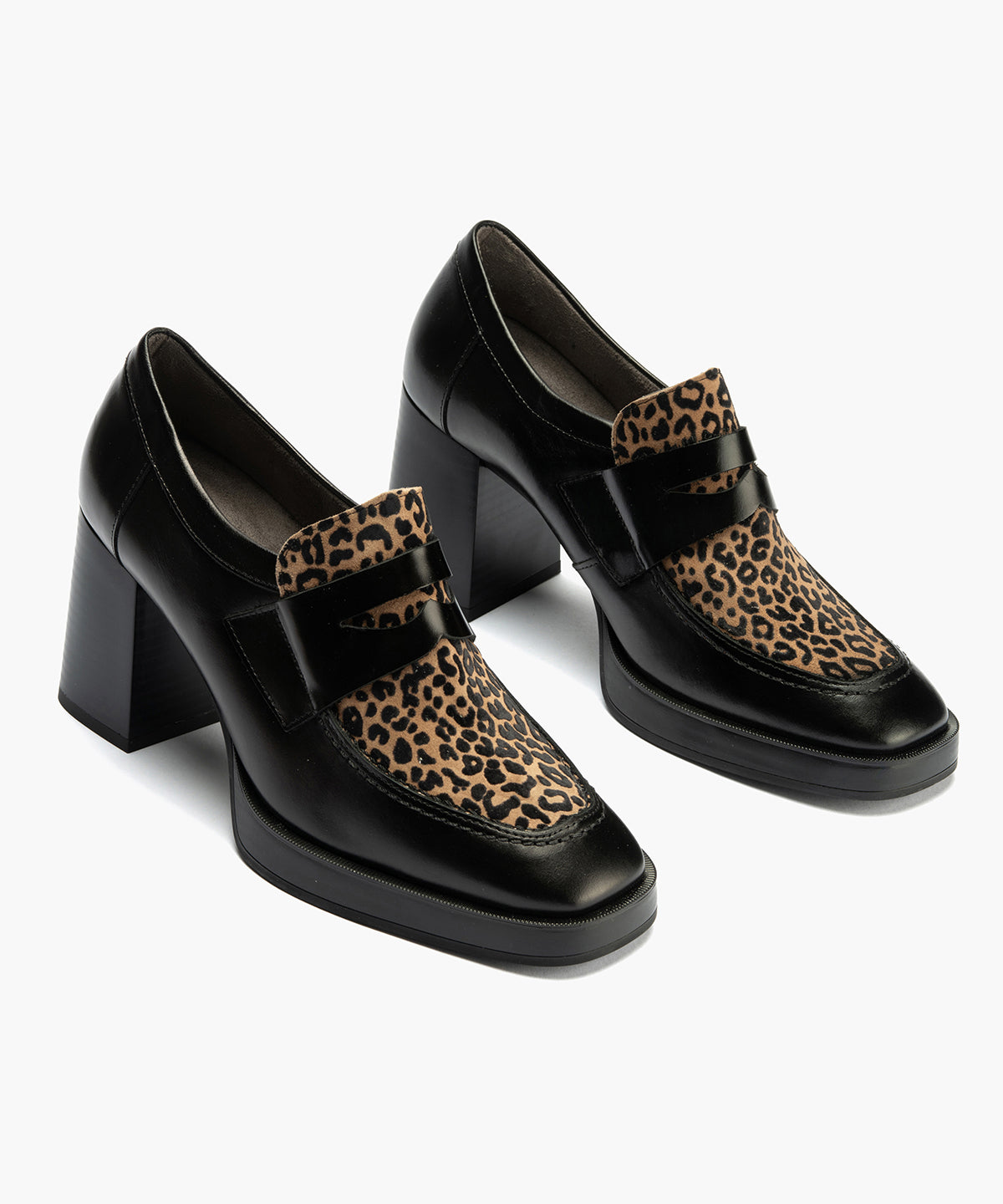 Abotinado Combinado leopardo con tacón alto de mujer color negro