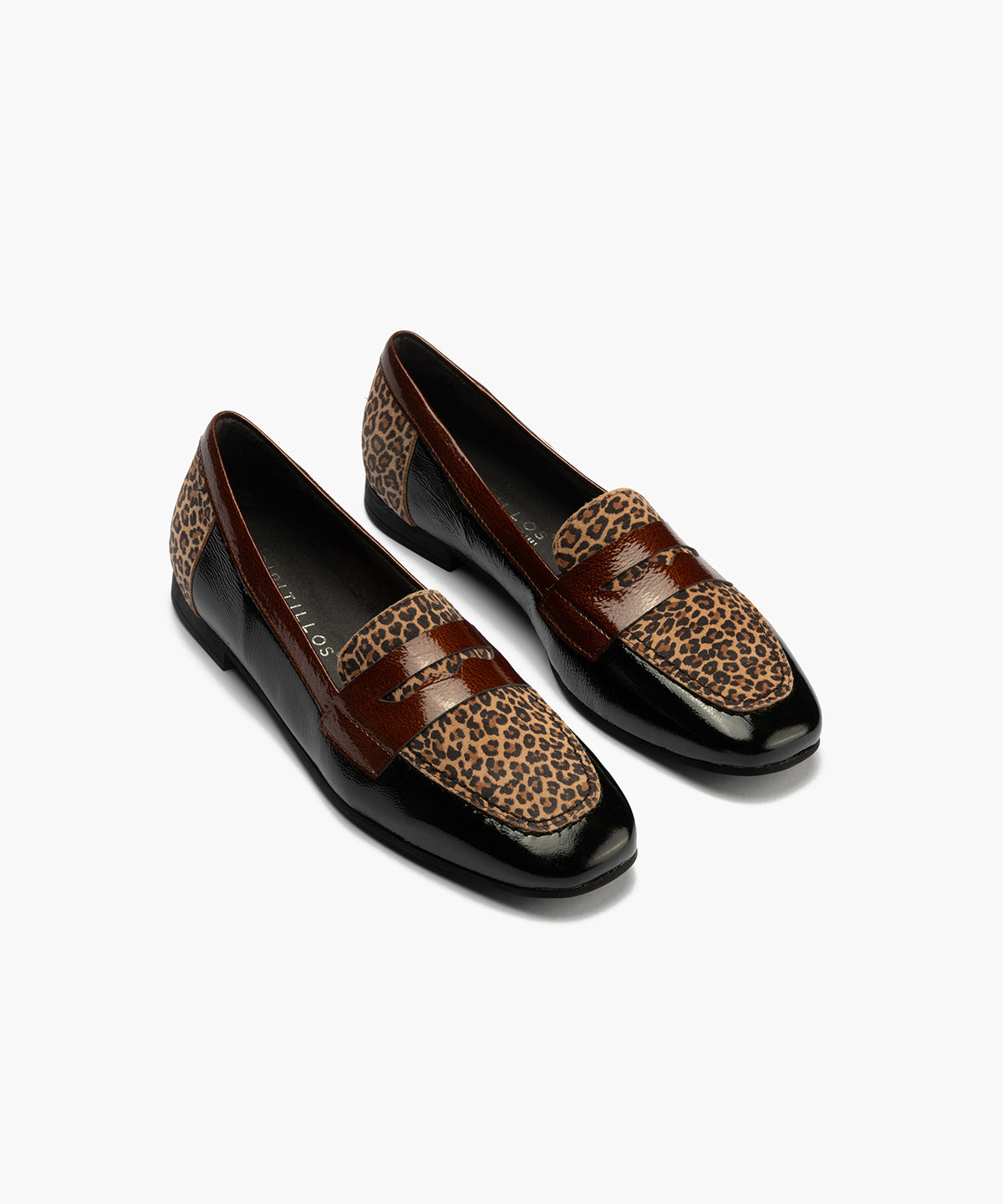 Mocasín Combinado en charol con leopardo de mujer color negro